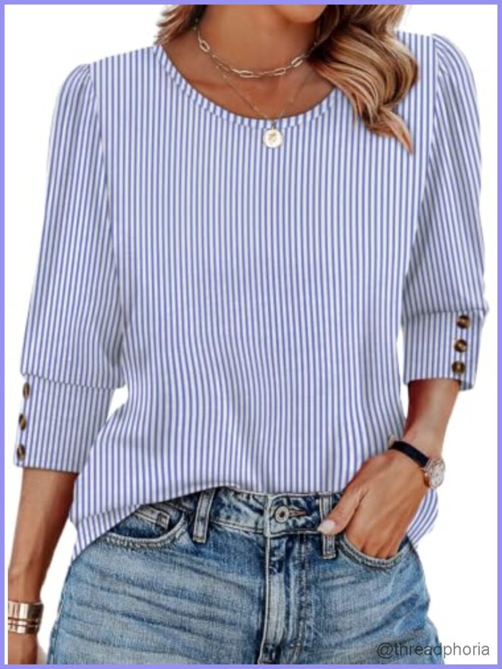 3/4 Sleeve Button Blouse Dressy Casual Summer Top Plus Size Flowy